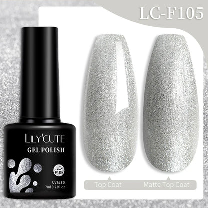 LILYCUTE 7ML Reflective Glitter Gel Nail Polish Bright Sparkling Silver Color Semi-permanent Soak Off Nail Art UV Gel Varnishes