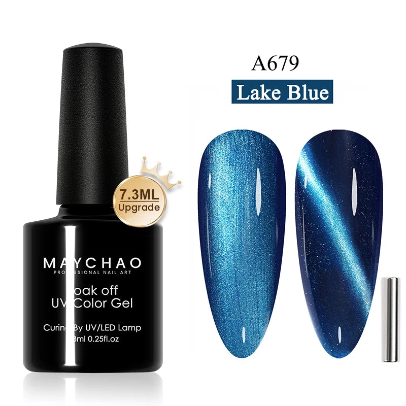 MAYCHAO 5ml Cat Eye Magnetic Gel Nail Polish Shiny Glitter Gel Lacquer Semi Permanent Soak Off UV LED Varnish Manicure Nail Art