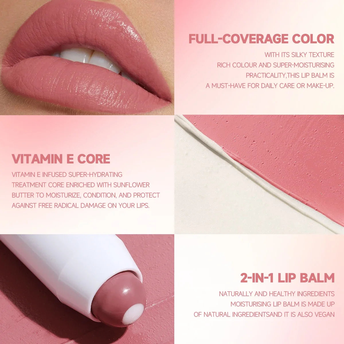 2-in-1 Nude Lipstick Matte Red Lip Balm Moisturizing 6 Colors Sandwich Lipstick Waterproof Long Lasting Non-stick Cup Lip Stick