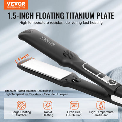 VEVOR Hair Straightener Negative Ions Hair Straightener Flat Iron with LCD Display and 25 Temp Levels for Salon Home Travel Use