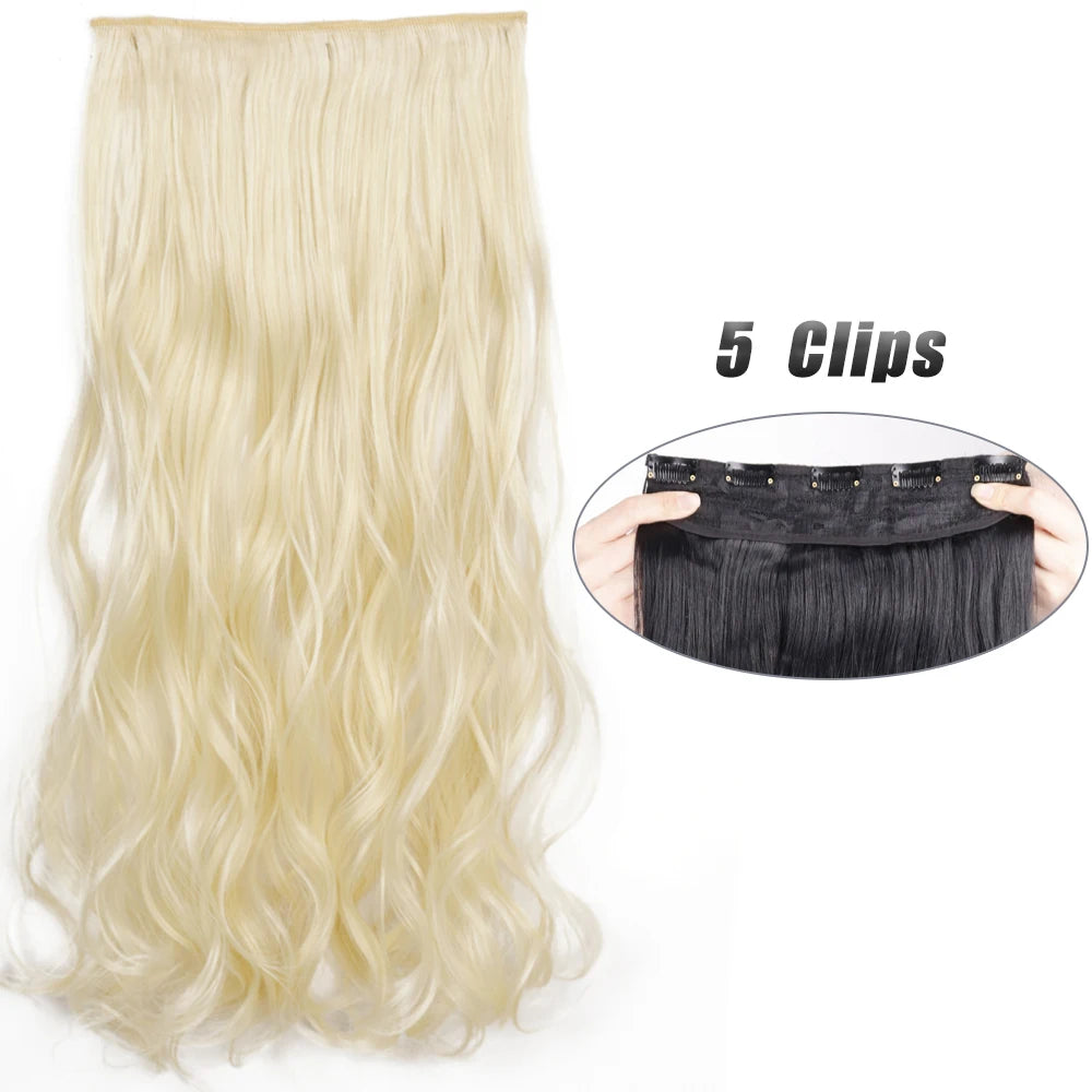 Synthetic 5 Clip In Hair Extensions Long Straight Hairstyle Hairpiece Black Brown Blonde 80CM Natural Fake Hair For Women