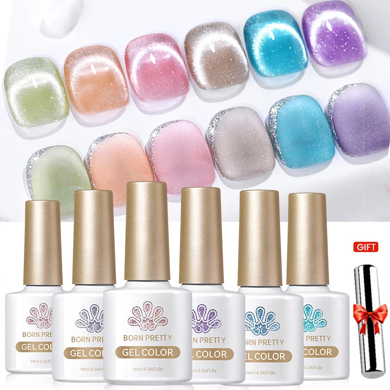 BORN PRETTY 6Pcs Water Light Cat Magnetic Gel Polish Set Winter Dark Red Blue Silver Semi Permanent Soak Off UV LED Gel Varnish