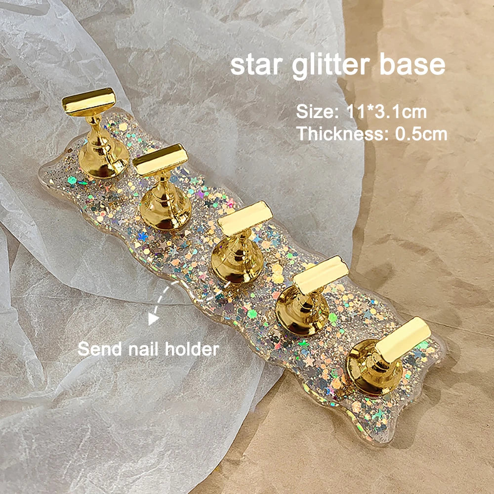 Gold Foil Nail Stand For Tips Star Sequin Nail Display With Base Nail Organizer Showing Shelves Pen Holder Nail Art Manicure Set