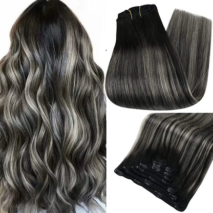 Full Shine Human Hair Extensions Clip in Hair Extensions Human Hair 7PCS 105G Double Weft Hair Extensions Human Hair For Woman