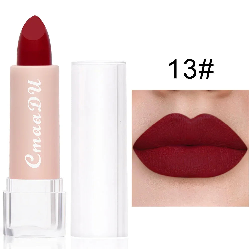 1PC Matte Nude Lipstick Waterproof Long Lasting Non-stick Cup Sexy Red Pink Velvet Lipsticks Women Makeup Cosmetic 15 Colors