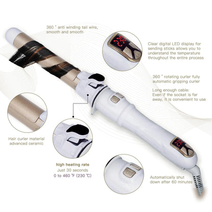 2024 Best Hair Curling Wand 28mm Automatic Rotating Curling Iron for Professional Big Waves and Inward Curls