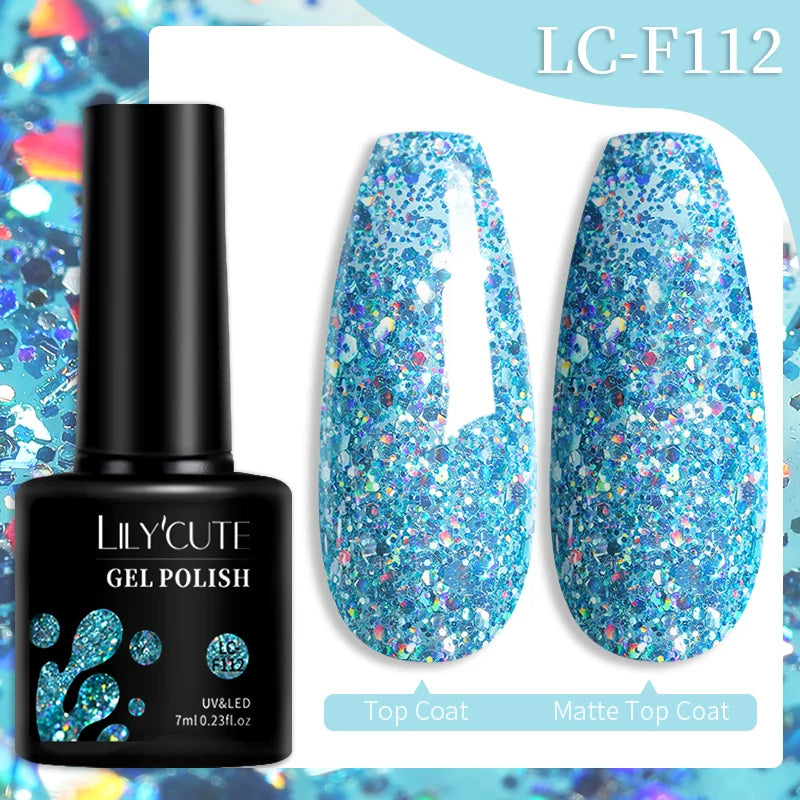 LILYCUTE 7ML Reflective Glitter Gel Nail Polish Bright Sparkling Silver Color Semi-permanent Soak Off Nail Art UV Gel Varnishes