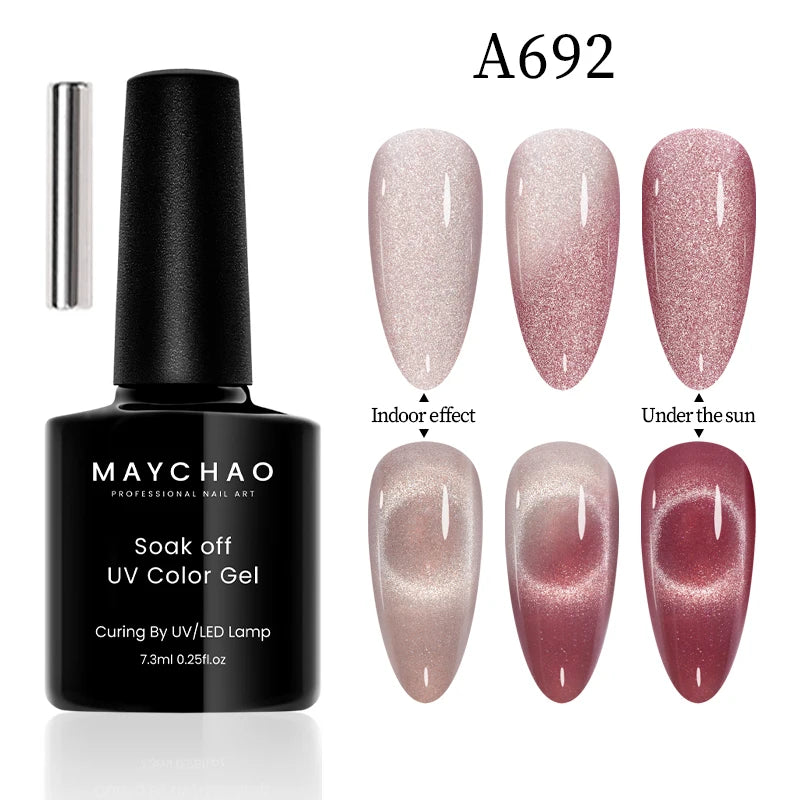 MAYCHAO 5ml Cat Eye Magnetic Gel Nail Polish Shiny Glitter Gel Lacquer Semi Permanent Soak Off UV LED Varnish Manicure Nail Art