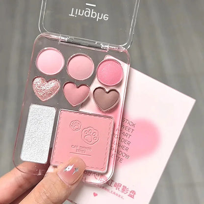 8-Color Pink Orange Eyeshadow Palette Facial Blusher Highlighter Brightening Lasting Heart-shaped Eye Shadow Makeup Cosmetics