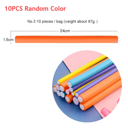 10pcs Hair Curling Curler Magic Air Hair Rollers Soft Foam Bendy Twist Magic Flexi Rods Styling Hair Sticks Tool Random color