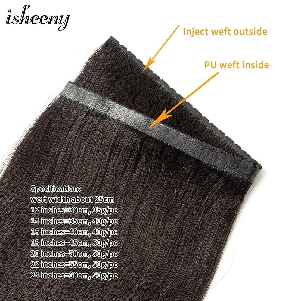 isheeny Twin Tabs Weft Human Hair Extensions Invisible Hole Weft Hair Natural Straight Pull Through Micro Weft Hair 25cm Width