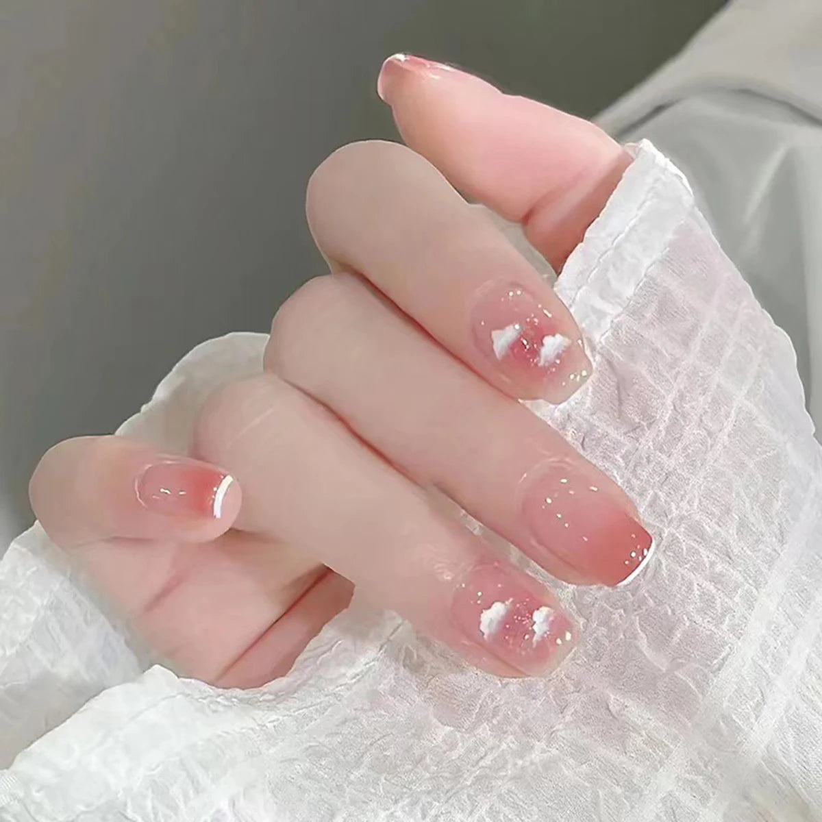 Blush Pink False Nails Bowknot Diamond Pearl 3D Design Press on Nail Tips with Harmless Smooth Edge Nails Woman DIY Fake Nails