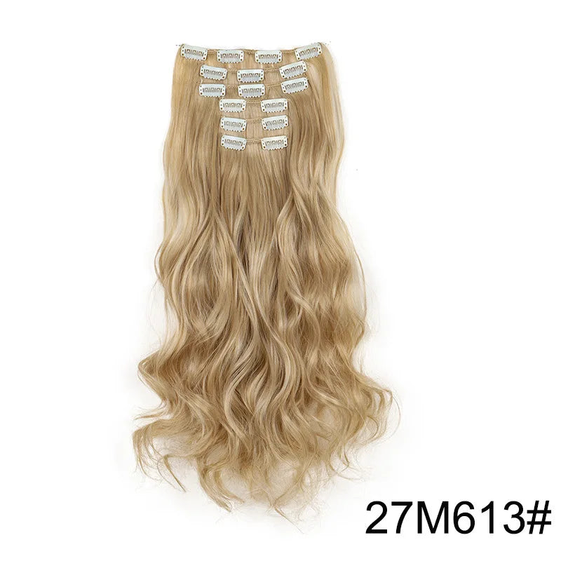 24Inch 16 Clips in Hair Extensions Long Straight Hairstyle Synthetic Blonde Black Hairpieces Heat Resistant False Hair Daily Use