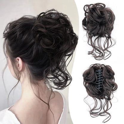 Chorliss Synthetic Claw Chignon Women Messy Curly Fluffy Hair Bun Clip In Ponytail Hair Extensions Natural False Hairpieces