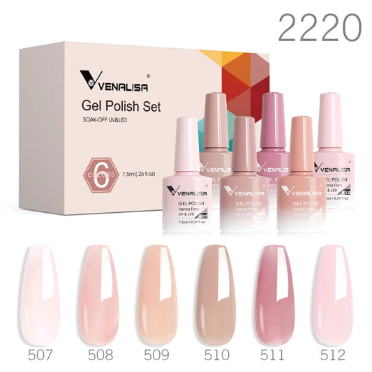 Venalisa Color Nail Gel Polish Kit  Jelly Pink Semi-transparent HEMA FREE Self Leveling Nude Natural Pink Nail Manicure Set