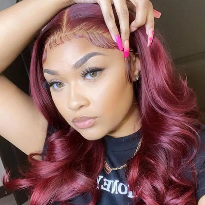 Body Wave Burgundy 13x4 HD Lace Front Human Hair Wigs For Women 99j Bug Red Colored 13x4 HD Lace Frontal Wigs 100% Human Hair