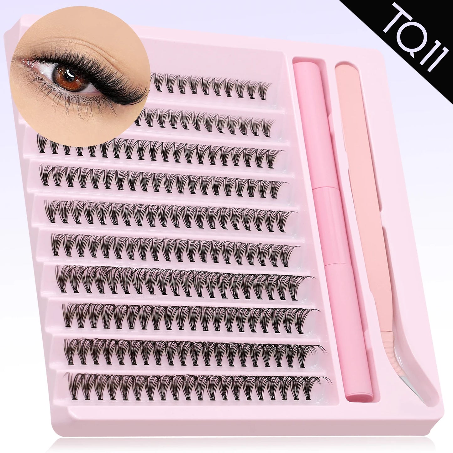 GROINNEYA Eyelash Clusters Kit DIY Lash Extension Kit Lash Bond And Seal And Eyelash Tweezers With Waterproof Strong Hold