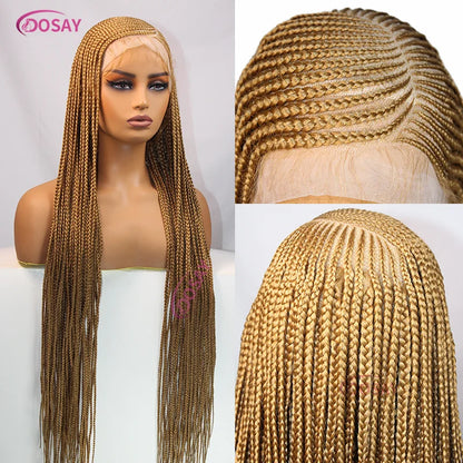 36" Cornrow Box Braided Wigs 613 Blonde Synthetic Wig for Women High Quality Side Part Braided Full Lace Front Wig Faux Locs Wig