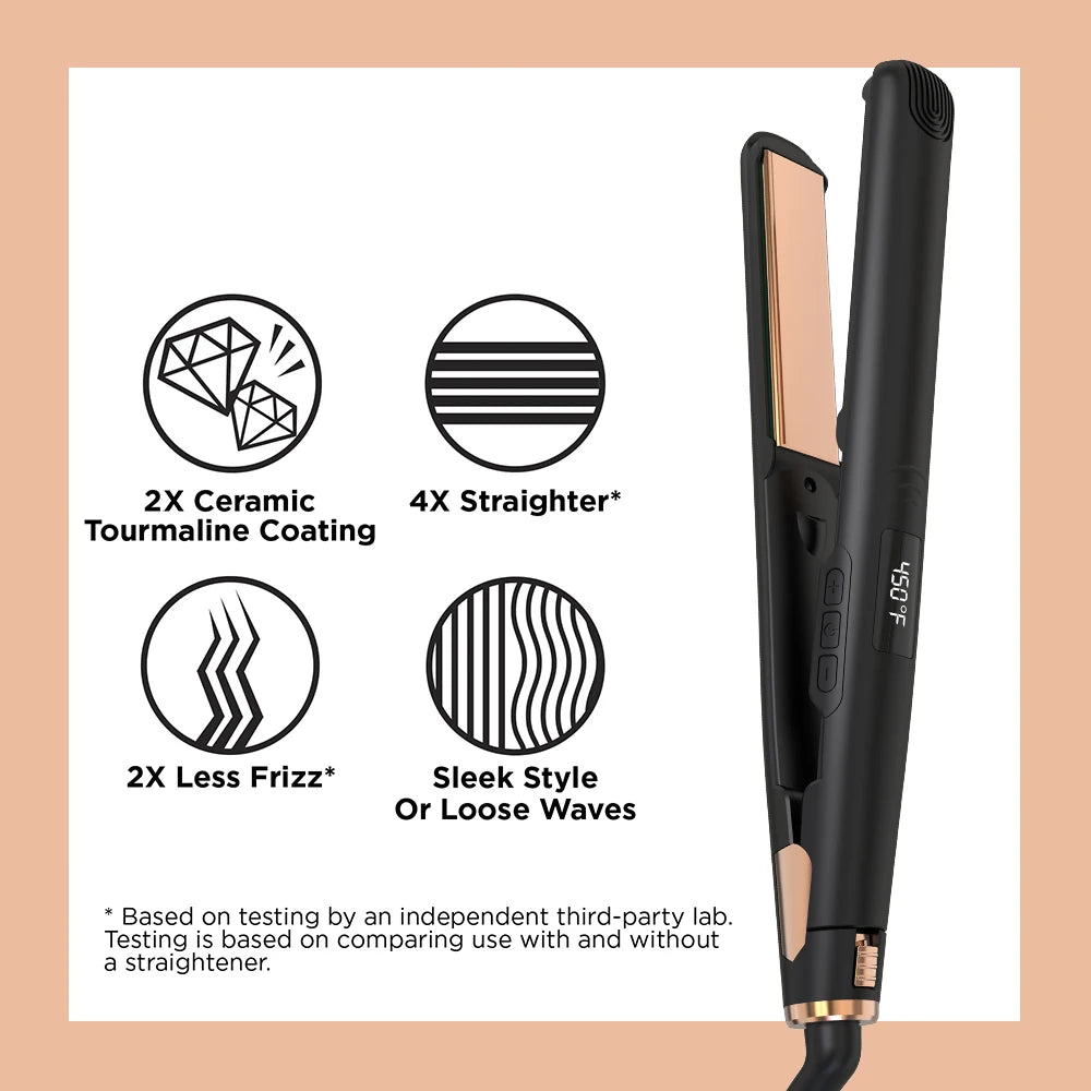 LISAPRO Original Ceramic Hair Straightening Flat Iron  1" Plates |Black  Professional Salon Model Hair Straightener & Curler