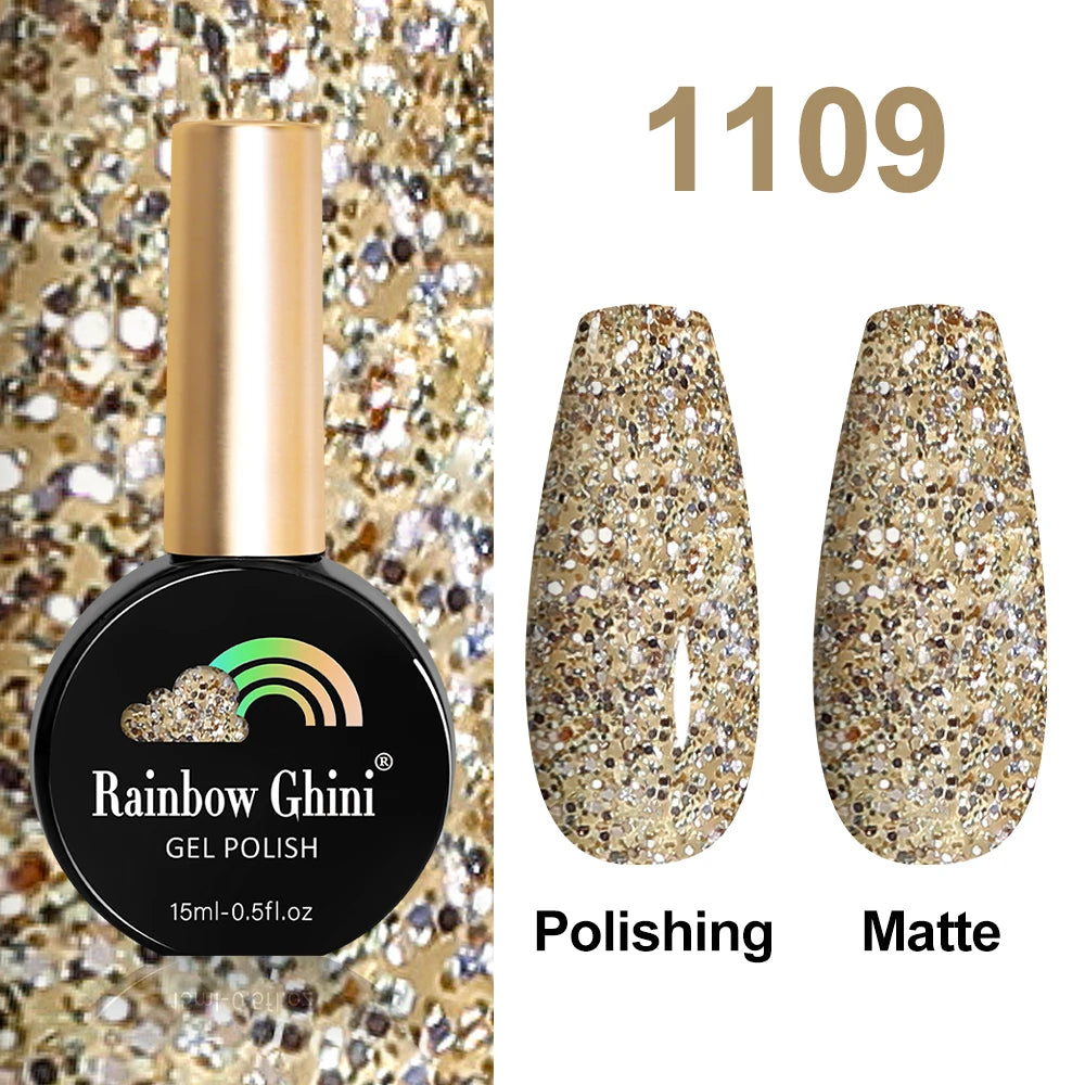 Rainbow Ghini 15ml Glitter Dark Red Gel Nail Polish Semi-Permanent Varnish UV Pale Red Nail Gel Art Supplies for Professionals