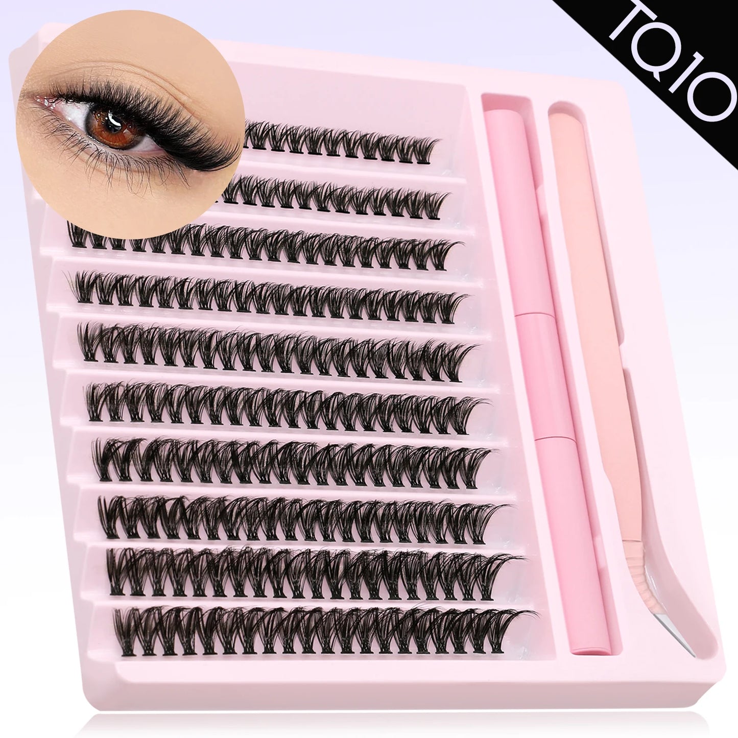 GROINNEYA Eyelash Clusters Kit DIY Lash Extension Kit Lash Bond And Seal And Eyelash Tweezers With Waterproof Strong Hold