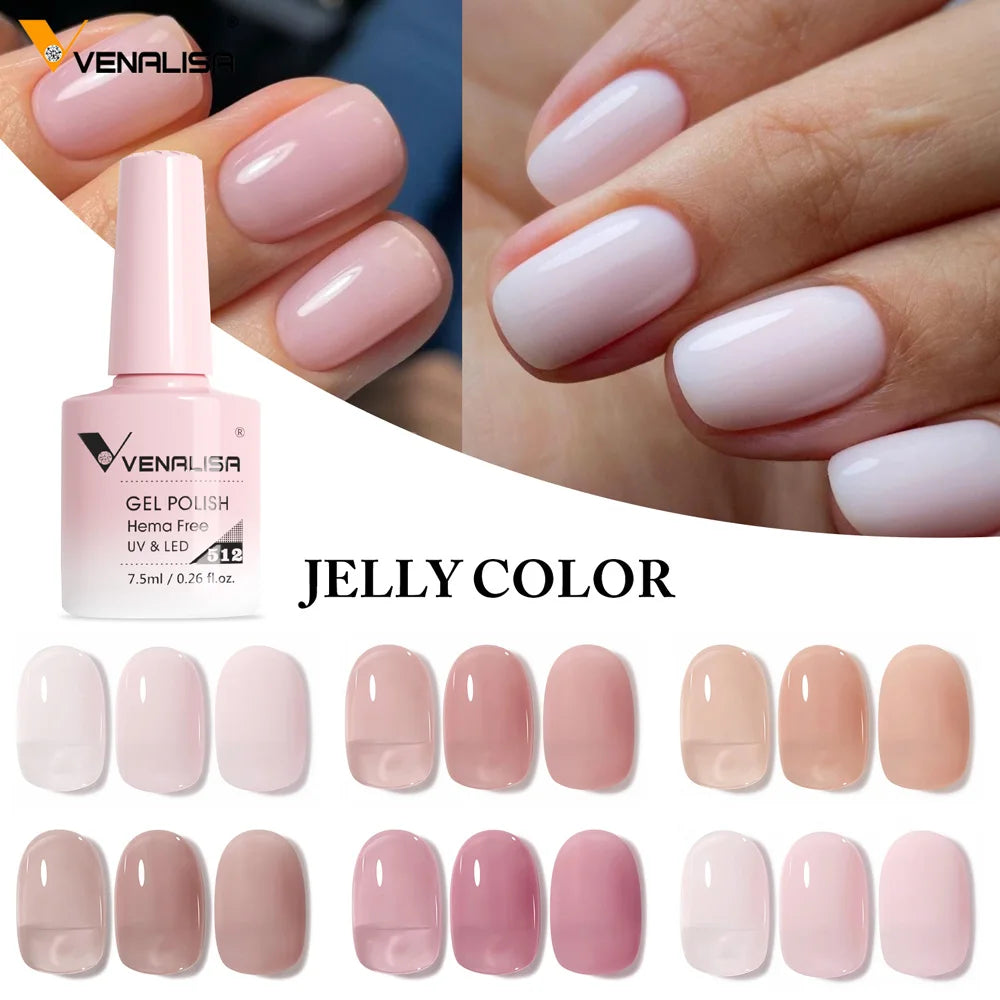 Venalisa Color Nail Gel Polish Kit  Jelly Pink Semi-transparent HEMA FREE Self Leveling Nude Natural Pink Nail Manicure Set