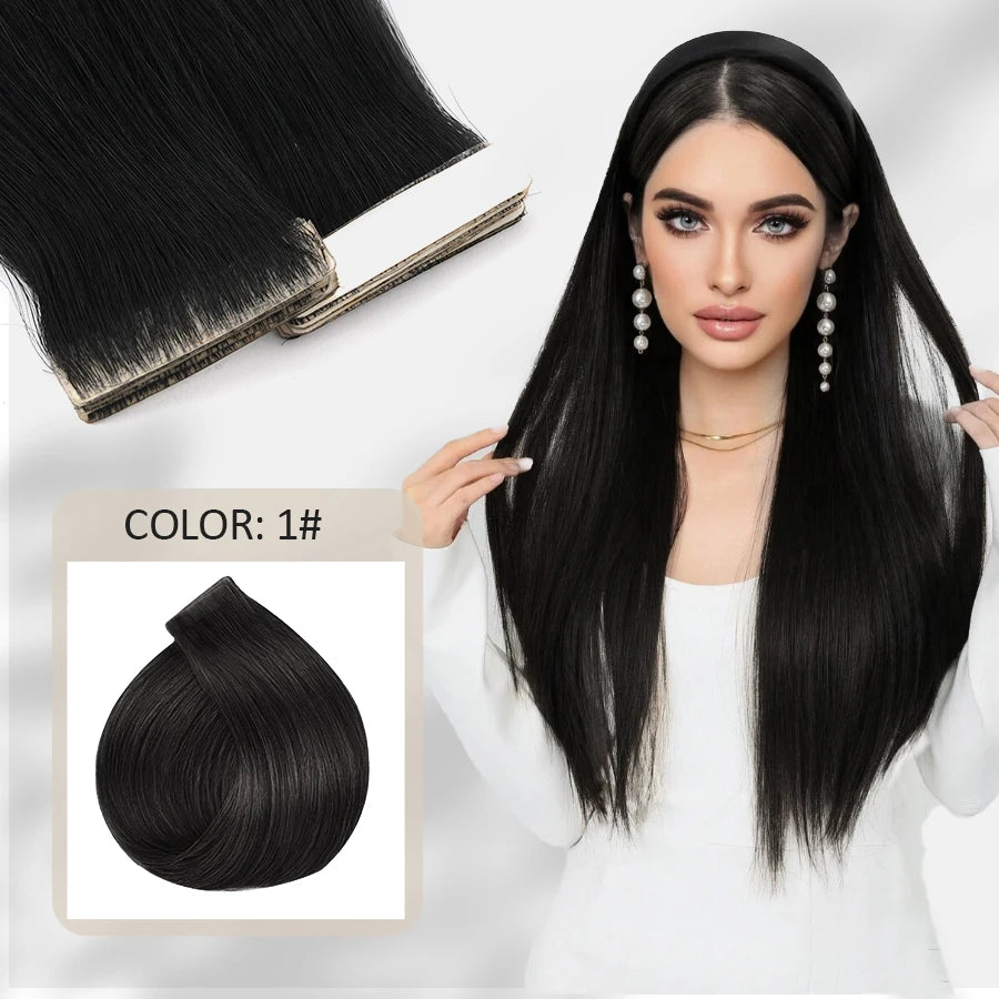 K.S WIGS Tape in Hair Extensions Straight Natural Remy Virgin Seamless Human Hair Extensions for Women Tape in Hair Extensions