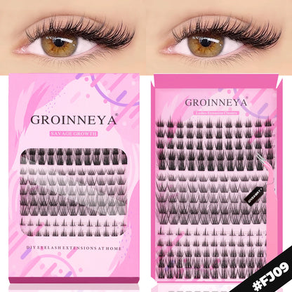 GROINNEYA DIY Lashes Extension Kit Individual Lashes Clusters Faux Mink Eyelash Extension Mix set with Lash Bond and Seal Makeup