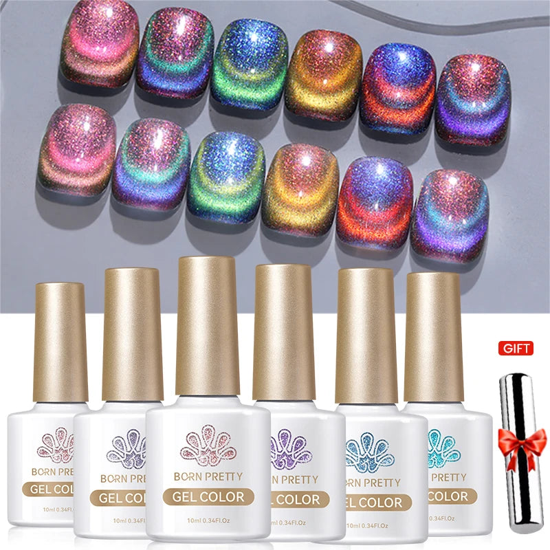 BORN PRETTY 6Pcs Water Light Cat Magnetic Gel Polish Set Winter Dark Red Blue Silver Semi Permanent Soak Off UV LED Gel Varnish