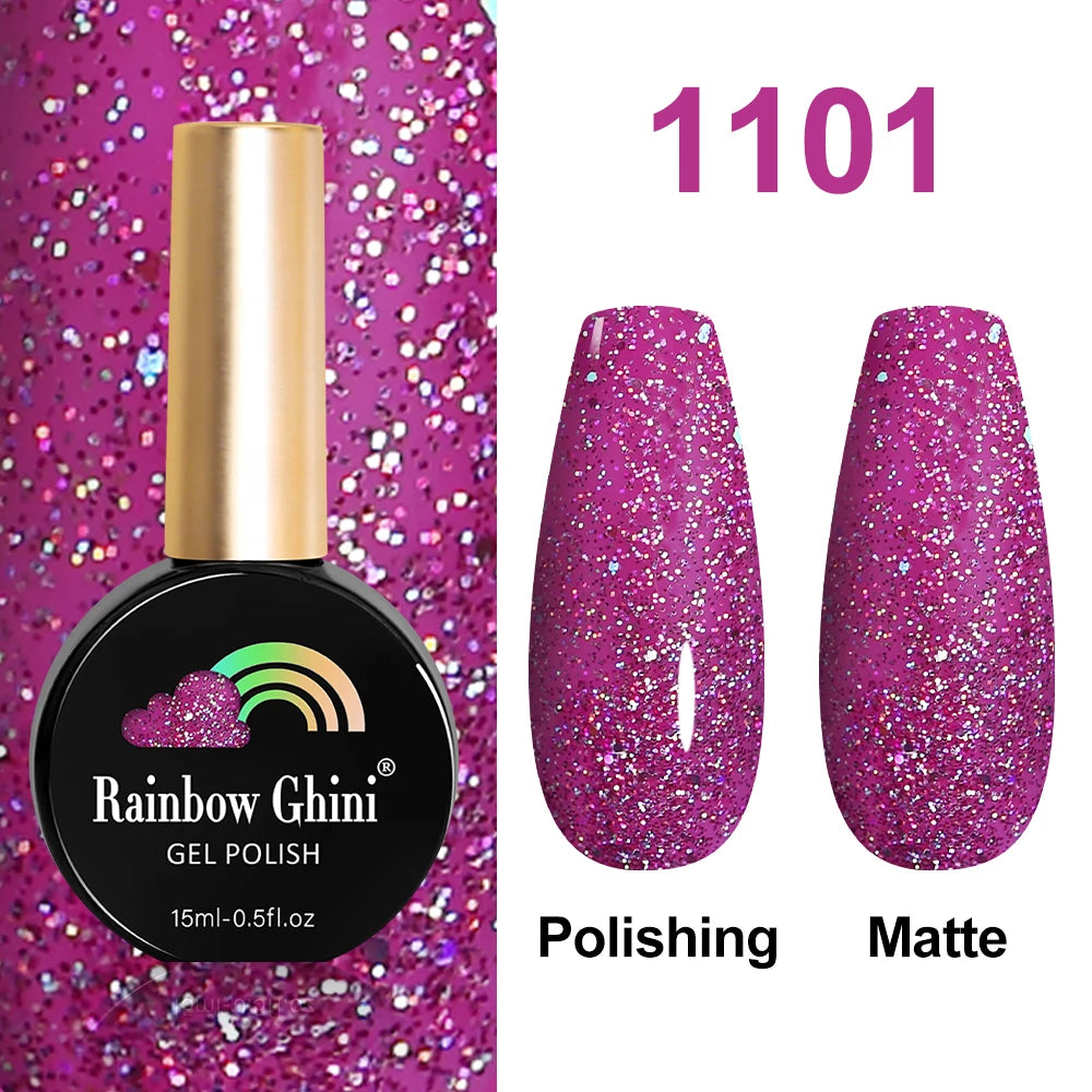 Rainbow Ghini 15ml Glitter Dark Red Gel Nail Polish Semi-Permanent Varnish UV Pale Red Nail Gel Art Supplies for Professionals