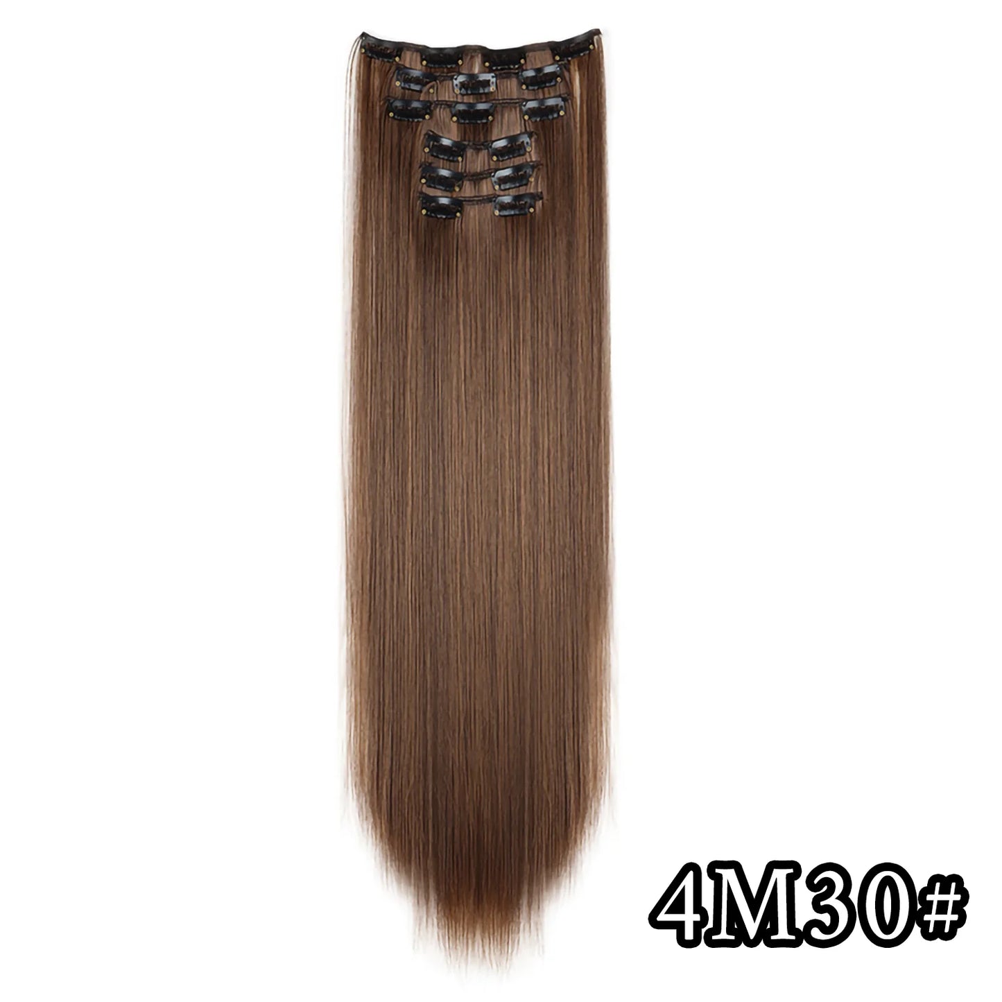 24Inch 16 Clips in Hair Extensions Long Straight Hairstyle Synthetic Blonde Black Hairpieces Heat Resistant False Hair Daily Use