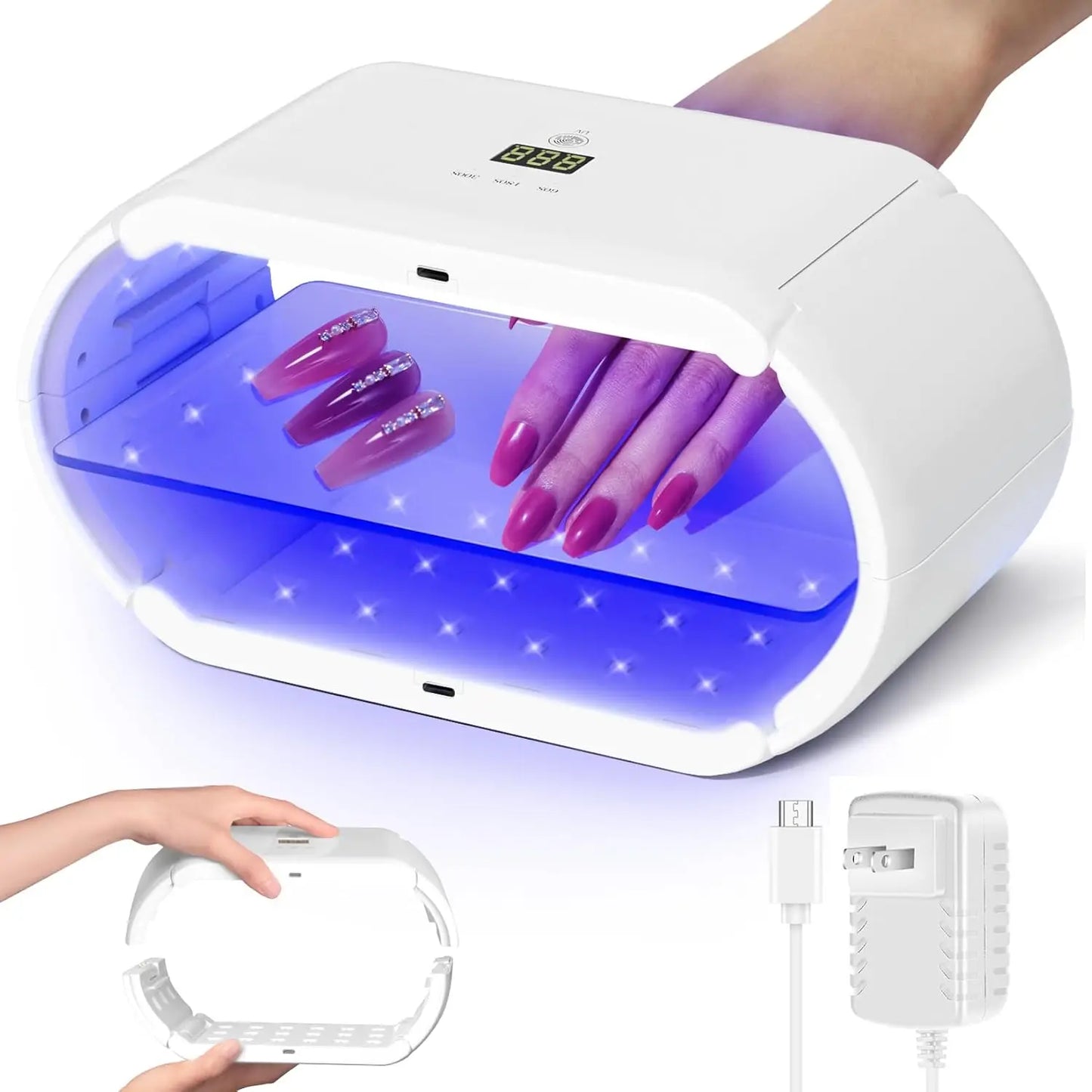 UV LED Nail Lamp 48 LED Double-Sided Foldable Portable UV Light for Gel Nails with Long Time Setting and Digital Display