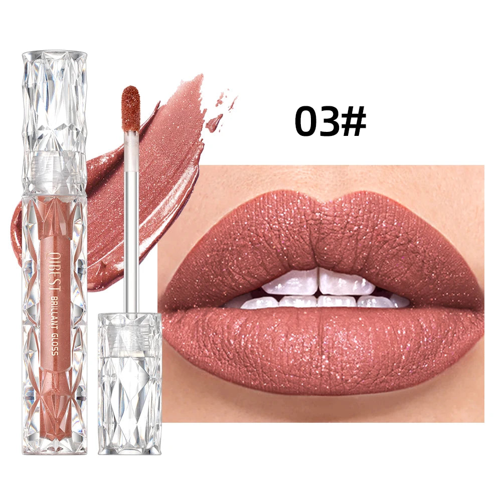 QIBEST Diamond Liquid Lipstick Moisturizing Long-Lasting Purple Sparkling Waterproof Lip Gloss Cosmetics Matte Glitter Lipstick