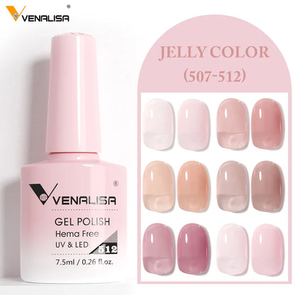 Venalisa Color Nail Gel Polish Kit  Jelly Pink Semi-transparent HEMA FREE Self Leveling Nude Natural Pink Nail Manicure Set