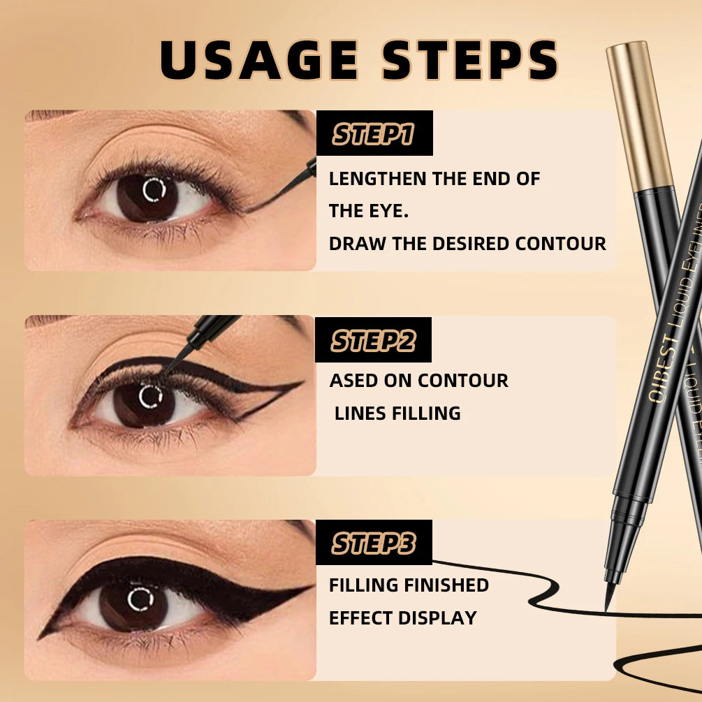 QIBEST Black Liquid Eyeliners Waterproof Long Lasting Sweatproof Quickily Drying Eyeliners Pencil Eyes Cosmetics Make up Tools