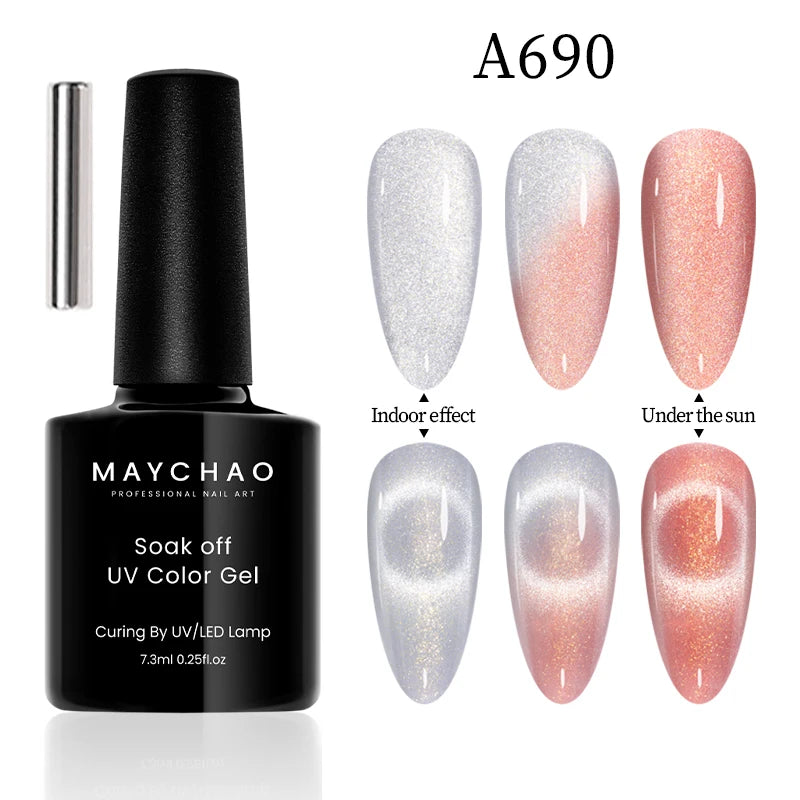 MAYCHAO 5ml Cat Eye Magnetic Gel Nail Polish Shiny Glitter Gel Lacquer Semi Permanent Soak Off UV LED Varnish Manicure Nail Art