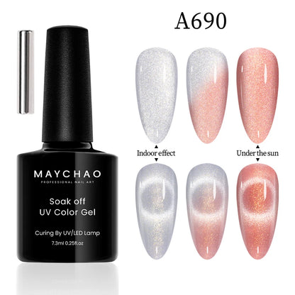 MAYCHAO 5ml Cat Eye Magnetic Gel Nail Polish Shiny Glitter Gel Lacquer Semi Permanent Soak Off UV LED Varnish Manicure Nail Art