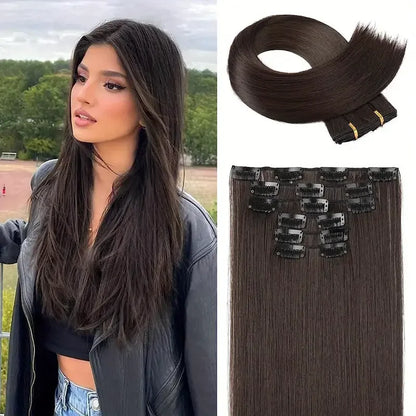 16pcs Clip In Long Straight Hair Extensions Synthetic Fiber Straight Hairpiece For Women Girls Hair Clips Hair Accessories