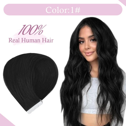 TSITSI Straight Human Hair Tape In Human Hair Extensions Natural Hair 100% Premium Non-Remy Seamless Skin Weft Hair For Girls