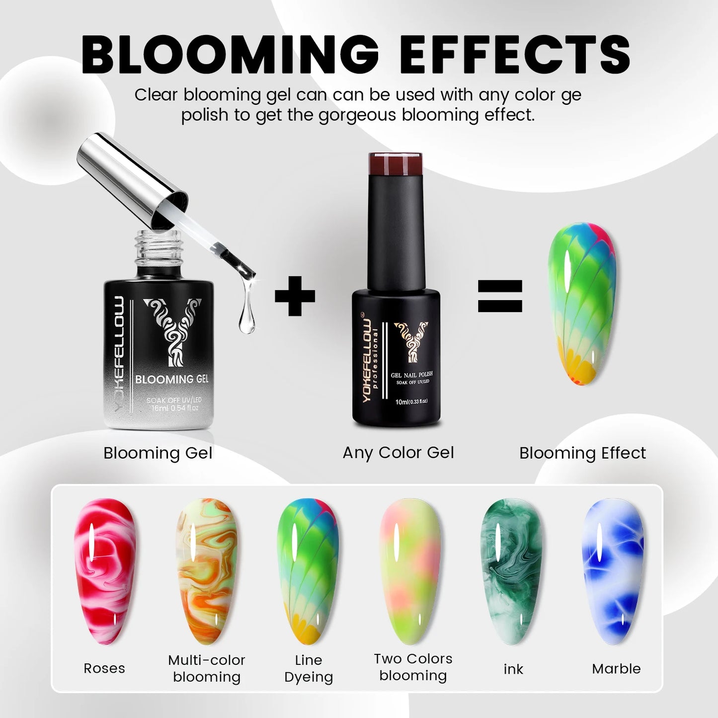 YOKEFELLOW Blooming Gel 16ml Clear Watercolor Gel Polish for Spreading Effect Marble Soak off Uv LED Gel Varnish Nail Art DIY