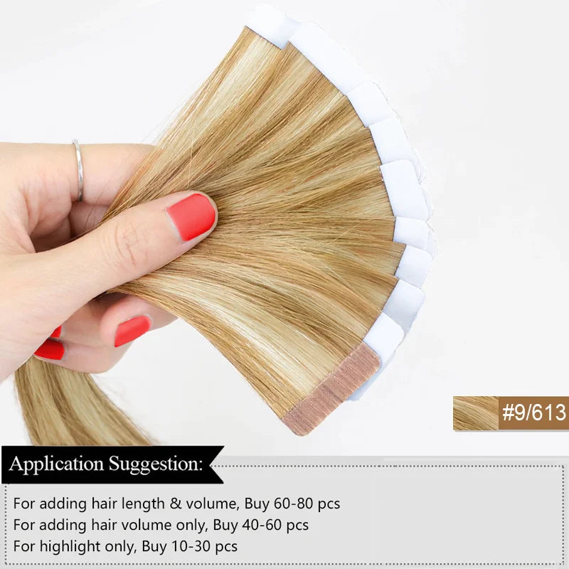 Tape In Human Hair Extensions Straight Human Hair 40pcs/Pack European Remy Straight Invisible Tape-Ins Adhesive Hair Extensions