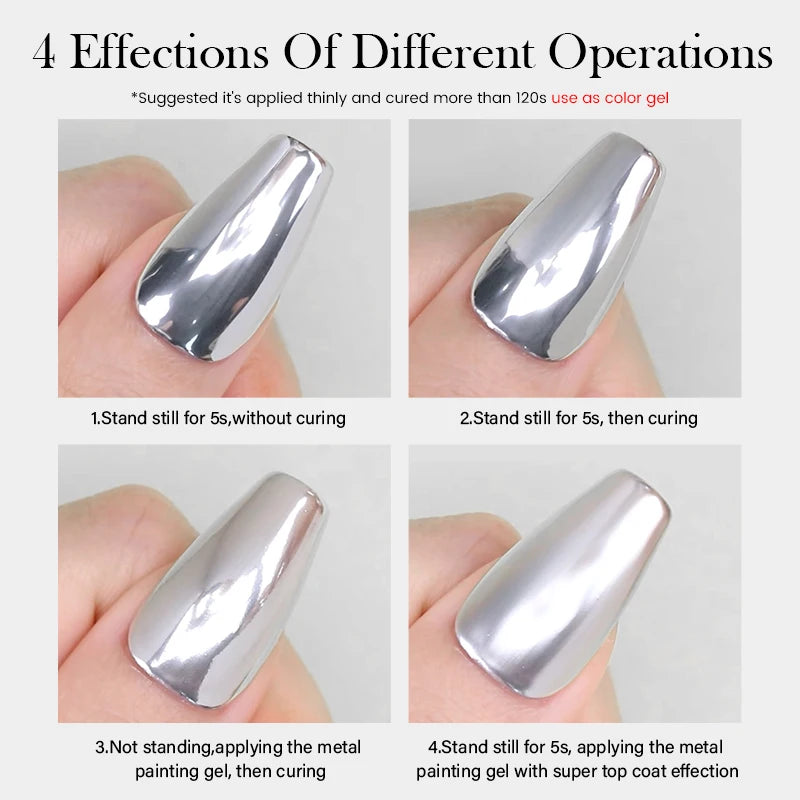 BORN PRETTY 5ml Metallic Painting Gel Polish Strong Silver Effection Nail Art Soak Off Gel Nail Polish Silver Mirror Gel