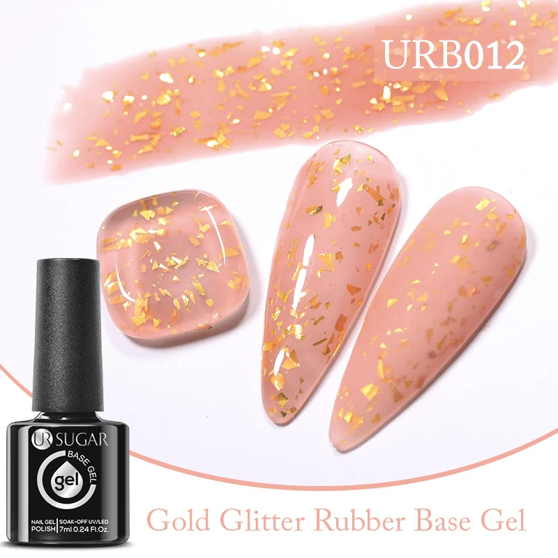 UR SUGAR 7ml Crystal Nude Rubber Base Gel Milky White Pink Gold Glitter Semi Permanent Soak Off UV LED Nail Art Construction Gel