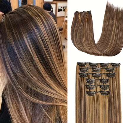 16pcs Clip In Long Straight Hair Extensions Synthetic Fiber Straight Hairpiece For Women Girls Hair Clips Hair Accessories