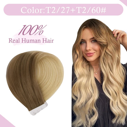 TSITSI Straight Human Hair Tape In Human Hair Extensions Natural Hair 100% Premium Non-Remy Seamless Skin Weft Hair For Girls