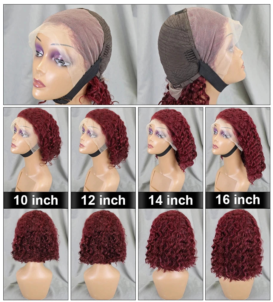 99J Burgundy Curly Short Bob Hair Wigs Human Hair Brazilian Hair 13x4 Deep Wave Lace Frontal Wig Red Colored Lace Front Bob Wigs