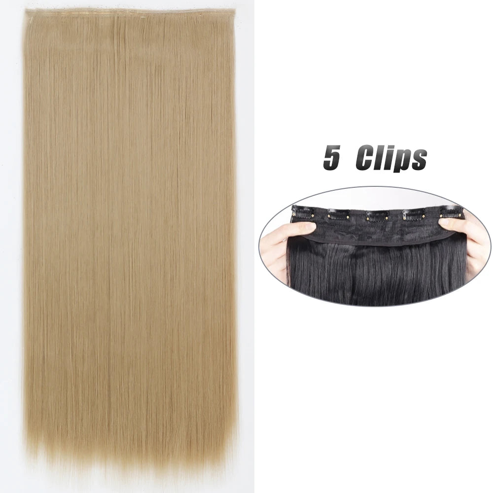 Synthetic 5 Clip In Hair Extensions Long Straight Hairstyle Hairpiece Black Brown Blonde 80CM Natural Fake Hair For Women