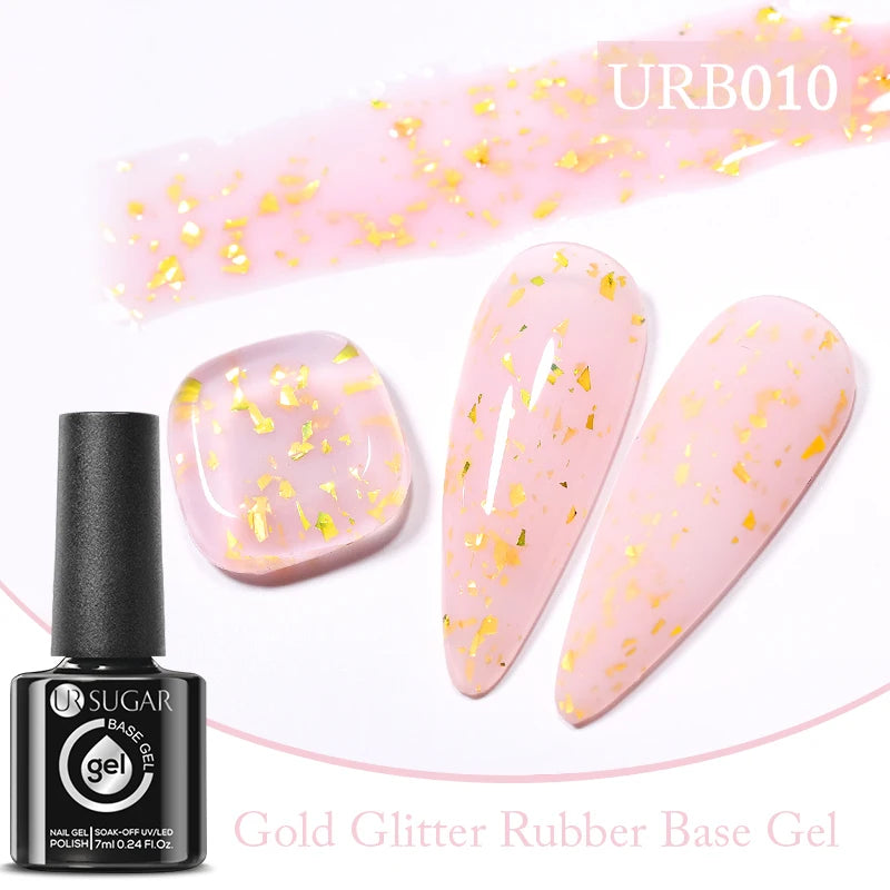 UR SUGAR 7ml Crystal Nude Rubber Base Gel Milky White Pink Gold Glitter Semi Permanent Soak Off UV LED Nail Art Construction Gel