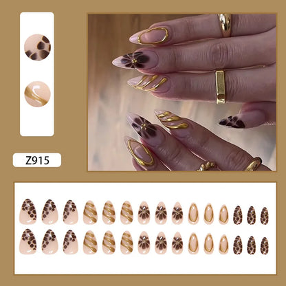 24pcs White Flower Fake Nail Tips Ins Yellow Pink Blush False Nails Wearable Full Cover European Almond Shaped Press on Nails