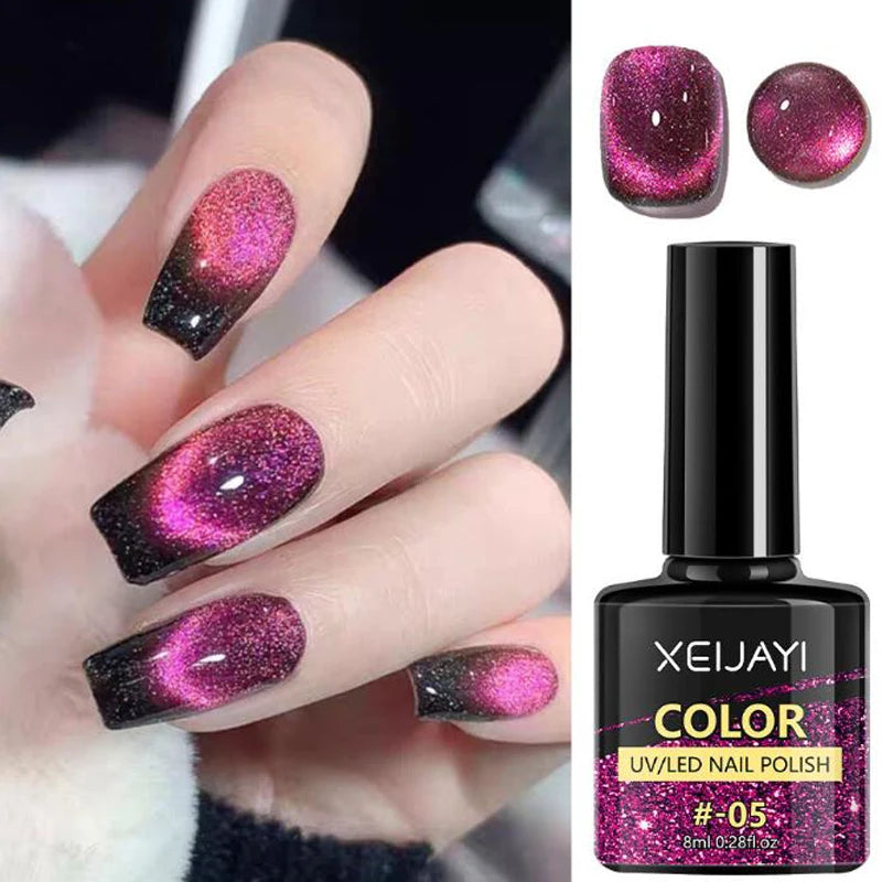 10ml/Bottle Ruby Red Cat Eye Gel Nail Polish Wine red Cherry Dopamine Glitter Nail Gel Soak Off LED/UV Semi-Permanent Manicure